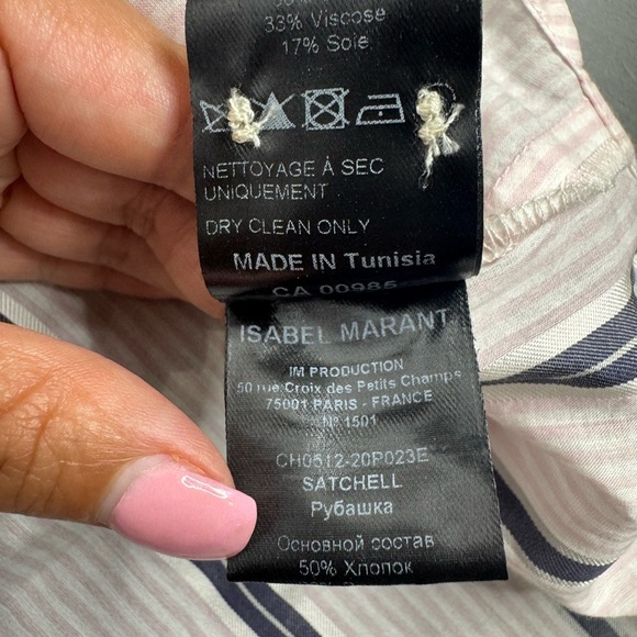 Isabel Marant Etoile Satchell Button Down Top 38 Striped Light Pink - Picture 8 of 12